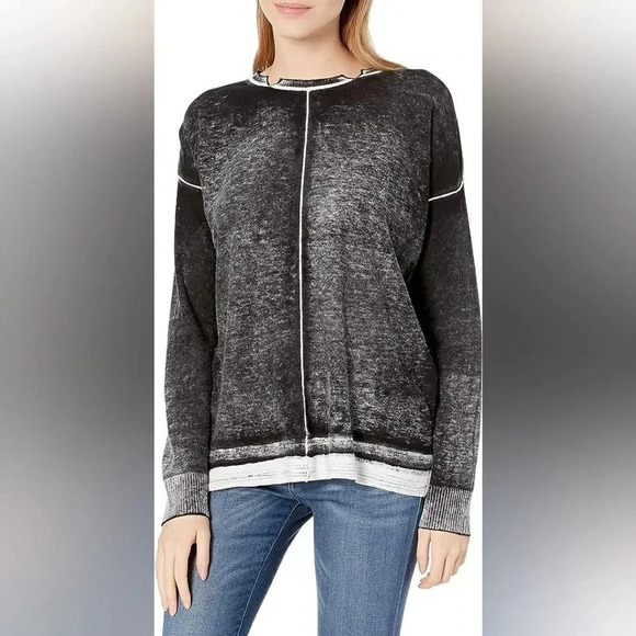 NWT 525 America Revolve Oversized Black White Spray Dye Large Mock Neck Pullover - Picture 1 of 10